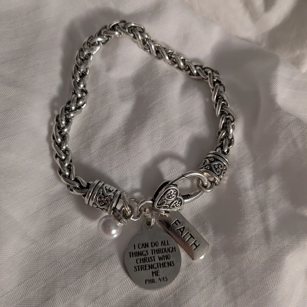 Faith-Inspired Silver Bracelet with Charms